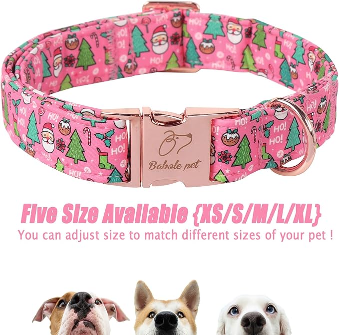Christmas Dog Collar for Small Dogs - Design Cute Winter Holiday Collars Adjustable Santa Claus Pet Metal Buckle Collar for Puppy Girl Boy Female Dogs XS