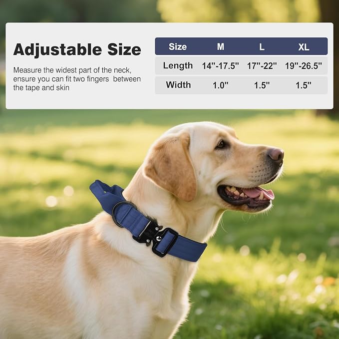 Joytale Tactical Dog Collar for Large Dogs with Control Handle, Heavy Duty Military Training Collar for Power Breeds, AirTag Holder Case, Quick Release Metal Buckle, Soft Padded, L, Navy Blue