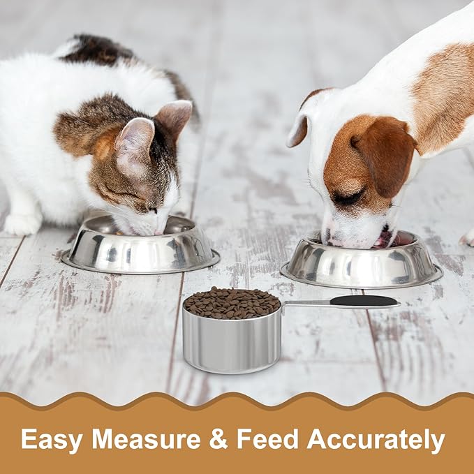 LEIFENY 1 Cup Dog Food Scoop, Stainless Steel Scooper for Feeding Pet, Cat, Dog, Rabbit, Bird, Long Handle, Dishwasher Safe