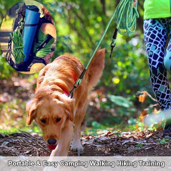BTINESFUL 8ft 12ft 20ft 30ft 50ft 75ft Dog Tie Out Long Tether Rope Leash, Outdoor Yard Leash, Large Medium Small Dogs Training, Playing, Camping, Backyard (75 Foot, Green)
