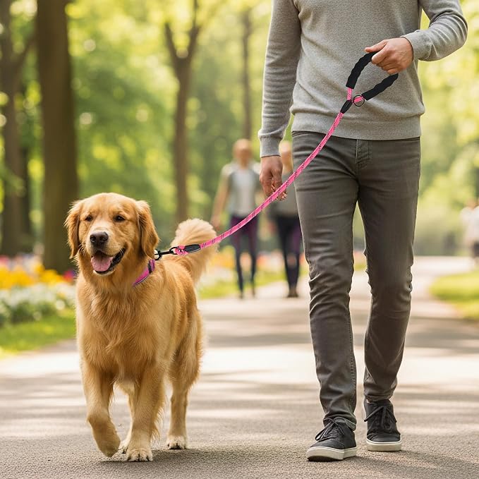 Heavy Duty Dog Leash - 4.9 FT for Large and Small Dogs - Strong Nylon, Comfortable Handle, Reflective Stitching - Ideal for Walking, Training, and Outdoor Activities, Pink