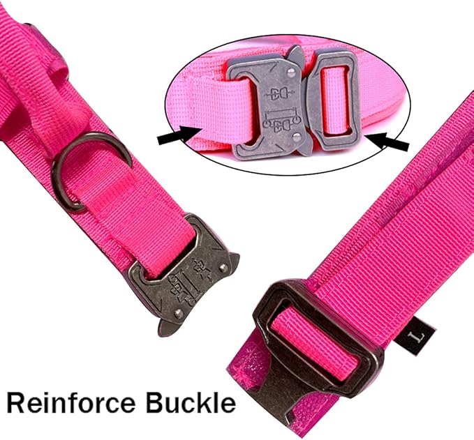 Tactical Dog Collar and Leash Set Adjustable Military Nylon Dog Collar with Control Handle and Heavy Duty Metal Buckle for Large Dogs(Pink S