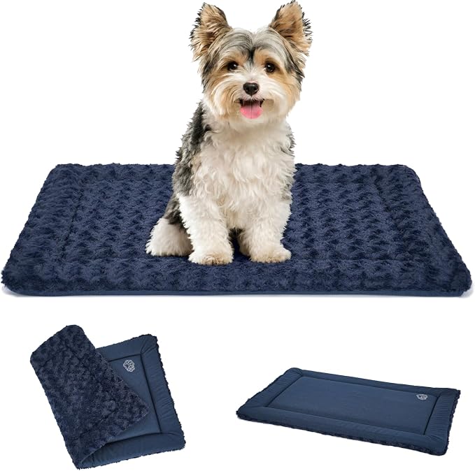 EMPSIGN Dog Crate Pad - Reversible Kennel Mat (Cool & Warm), Machine Washable, Cozy Star Pattern Sleeping Pad for Small Medium Large Dogs, All-Season Pet Bed, Suitable for 24"x18" Dog Crate, Navy