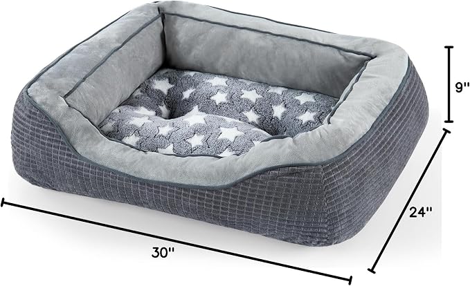 Dog Beds for Small Medium Large Dogs & Cats. Washable Pet Bed, Orthopedic Dog Sofa Bed, Soft Calming Sleeping Warming Puppy Bed (Star-Grey, Large-(30āāx 24āāx 9āā))