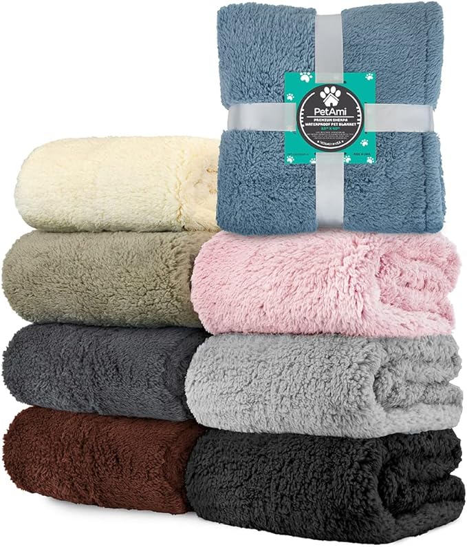 PetAmi Fluffy Waterproof Dog Blanket for Couch and Bed, Reversible Sherpa Pet Throw, Pee Proof Furniture Protector Sofa Cover, Washable Cat Blanket for Small Medium Dogs and Cats (Brown, 29x40)