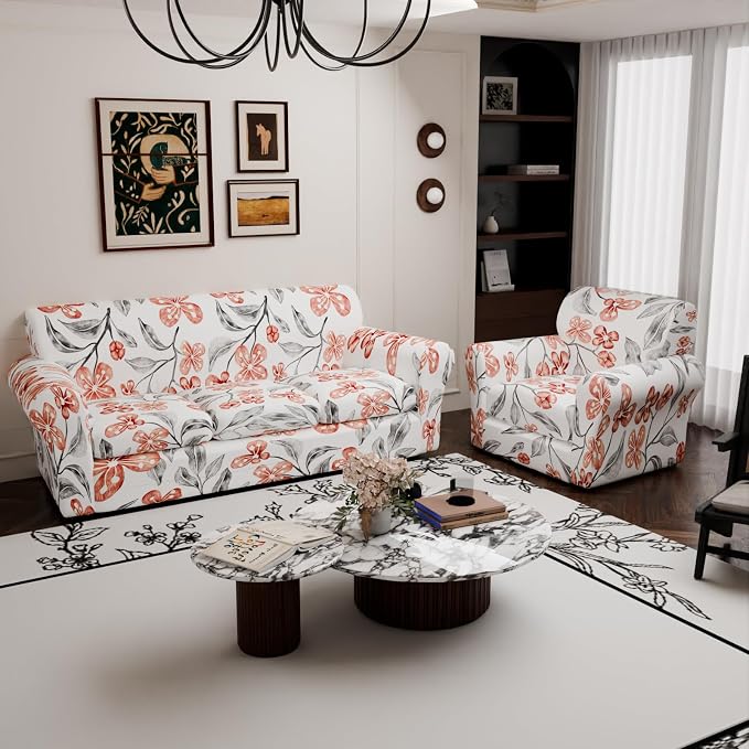 Stretch Couch Covers for 3 Separate Cushion Couch Sofa,Floral Printed Couch Sofa Cover,Washable Sofa Slipcover,Pet Friendly Furniture Protector with Elastic Bottom,Universal Fit for Home(Sofa,Cover)