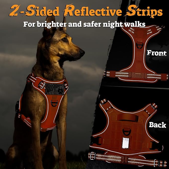 rabbitgoo Tactical Dog Harness for Large Dogs No Pull Adjustable Military Vest with Handle MOLLE Reflective Heavy Duty Dog Vest for Walking Training Hunting Outdoor Working Medium Size Dog Orange XL