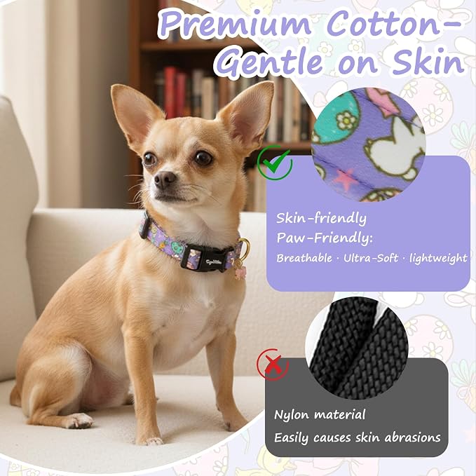 Easter Dog Collar with Cute Easter Themed Patterns, Extra Small Purple Dog Collar with Exquisite Pendant, Durable Adjustable Collars for Gifts & Daily Use-XS