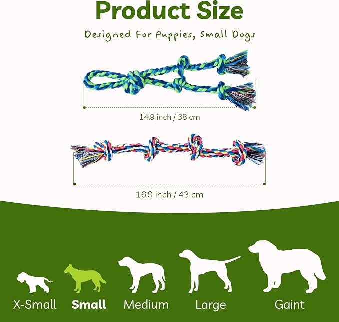 2 Pack Dog Rope Toy for Small Dogs, Puppy Teething Toys, Durable Cotton Puppy Chew Toys for Teething, Small Dog Toys for Aggressive Chewers, Interactive Tug of War Dog Toy for Puppies Boredom