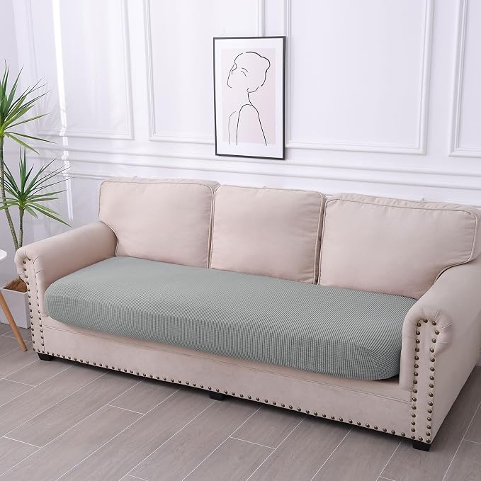 hyha Waterproof Couch Cushion Covers for Pets, Non Slip Sofa Seat Cover for Dogs Washable, Soft Thick Stretch Jacquard Fabric, Sofa Slipcovers with Elastic Bottom (1 Piece for Large, Light Grey)