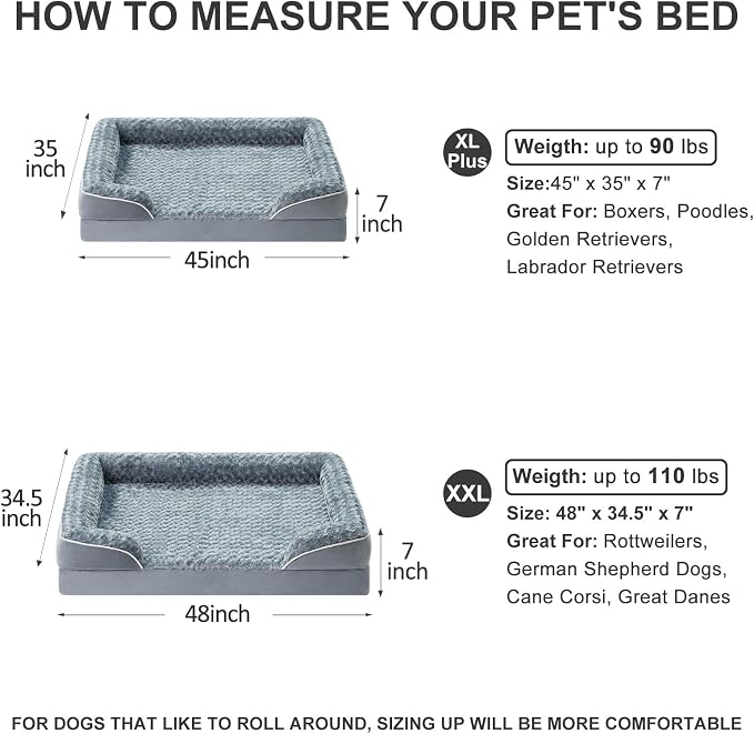 WNPETHOME Dog Beds for Large Sized Dogs, Washable Orthopedic Dog Couch Sofa Bed with Waterproof Lining & Non-Skid Bottom for Pet Sleeping