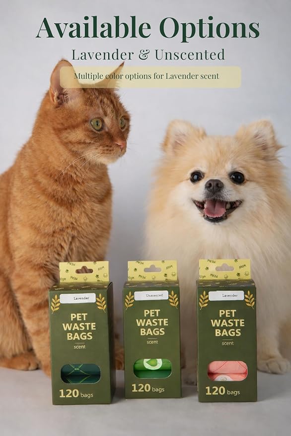 Extra Thick Dog Poop Bags Rolls, Leak-Resistant Pet Waste Bags, 120 Count (8 Rolls), 9x13 in Large, Lavender Scented, Fits Most Dispensers, Green