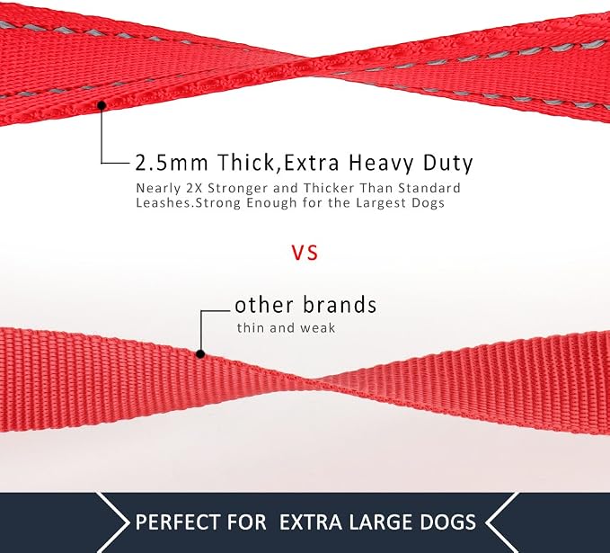 Plutus Pet Double Handle Dog Leash 5ft, Heavy Duty, Reflective Dual Handle Dog Leash for Safety Training, for Medium Large Dogs,2 Handle Leads(Red)
