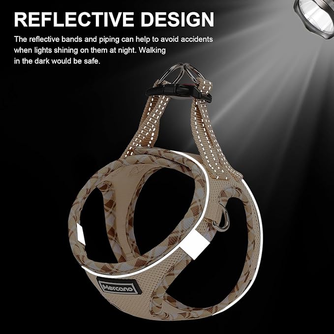 Mercano Soft Mesh Dog Harness and Leash Set, Step-in Reflective Breathable Lightweight Vest Harnesses with Safety Buckle for Small Dogs, Cats (Beige, XL)