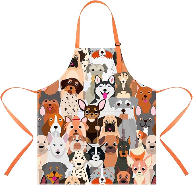 Dog Grooming Waterproof Apron with 2 Pockets, Cute Animals Puppy Dog Pets Apron