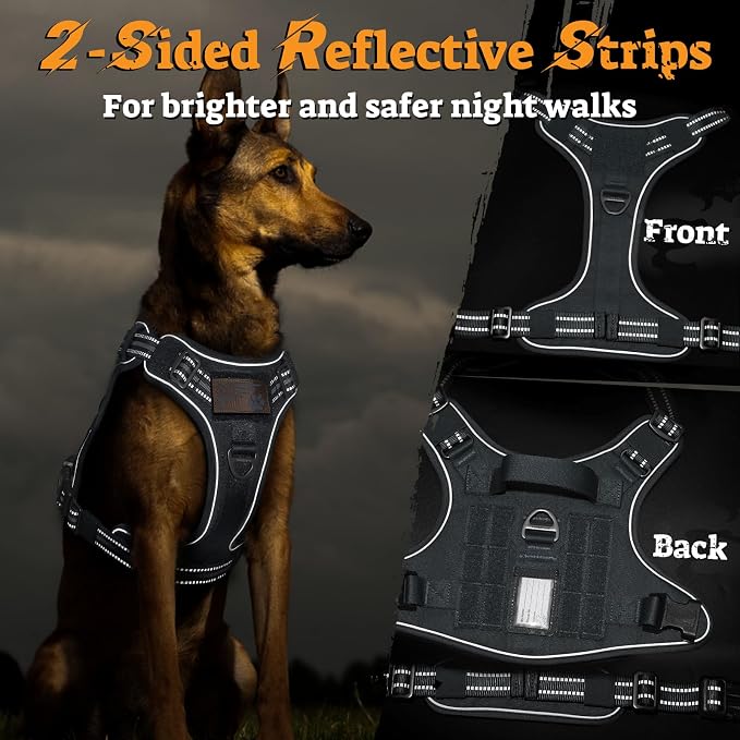 rabbitgoo Tactical Dog Harness for Large Dogs No Pull Adjustable Military Vest with Handle MOLLE Reflective Heavy Duty Dog Vest for Walking Training Hunting Outdoor Working Medium Size Dog Grey M