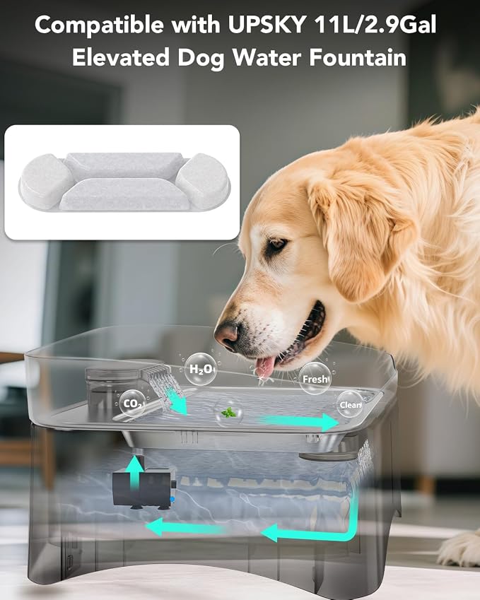 UPSKY 11L Elevated Dog Water Fountain Filter, 5 Pcs Replacement Filters, Multi-Layer Carbon Filters for 4 Heights Adjustable Pet Fountain