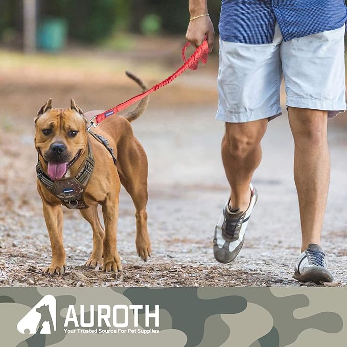 AUROTH Heavy Duty Bungee Dog Leash for Large Breed Dogs, No Pull for Shock Absorption with Car Seat Belt, 2 Padded Handles 4.5Foot 6Foot Training Dog Leash Red