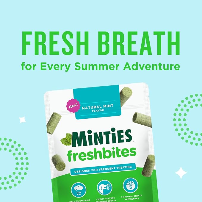 Minties FreshBites Soft and Chewy Dental Treats, Low Calorie Natural Mint Flavored Dental Chews for Dogs, 50 Count, Dog Chews Clean Teeth, Fight Bad Breath, Removes Plaque and Tartar