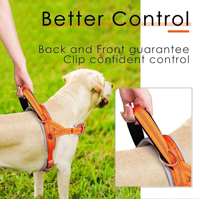 ADVENTUREMORE Dog Harness for Medium Dogs No Pull, Sport Dog Halter Harness Adjustable Reflective Dog Vest Escape Proof Dog Harness with Easy Control Front Clip Handle for Training Walking M Orange
