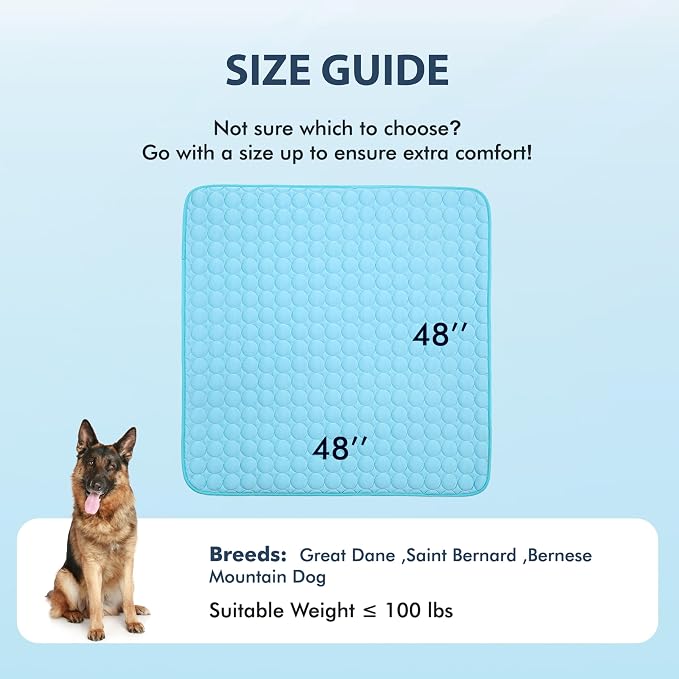 MICROCOSMOS Summer Cooling Mat & Sleeping Pad- Water Absorption Top, Materials Safe, Easy Carry, EZ Clean. Keep Cooling for Pets, Kids and Adults.(Blue, 48" x48")