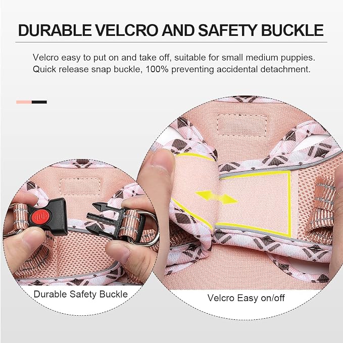 Mercano Soft Mesh Dog Harness and Leash Set, Step-in Reflective Breathable Lightweight Vest Harnesses with Safety Buckle for Small Dogs, Cats (Champagne, XL)