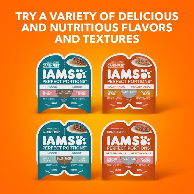 IAMS Perfect Portions Sensitive Digestion & Skin Wet Cat Food Pate, Healthy Adult Grain Free Pate, Chicken and Tuna Recipe, 2.6 oz. 12 Count (Pack of 4)