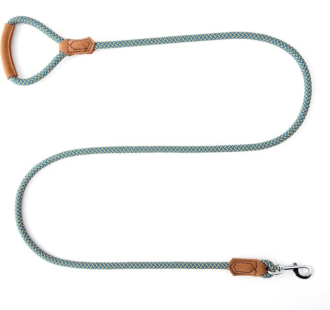 Mile High Life Leather Dog Leash, Heavy Duty Strong Genuine Leather Handle Rope Leash Soft and Comfortable for Small Medium Large Dogs (Peacock Blue, 72 Inch)