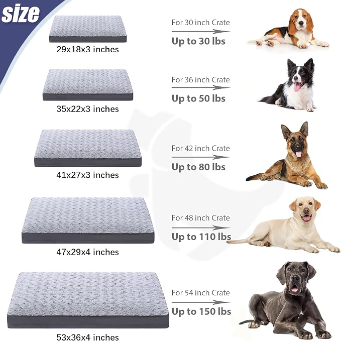 KSIIA Dog Crate Bed Waterproof for Large Dogs - Rose Velvet Soft Fluffy Washable with Removable Cover & Anti-Slip Bottom, 41 x 27 Inch, Light Gray