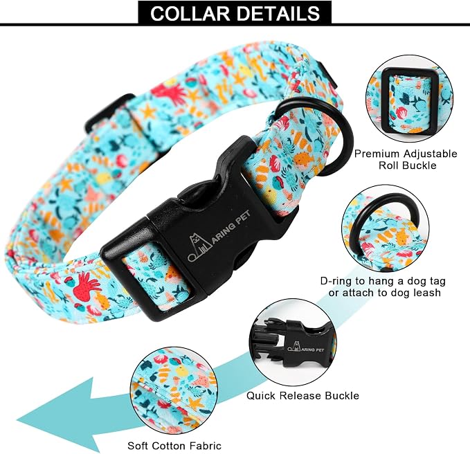 ARING PET Summer Dog Collar, Cute Blue Submarine World Doggy Collars for Puppy Small Medium Large Boy Girl Dogs Pet, for Daily Photos Outdoor Beach Walking Picnic, L