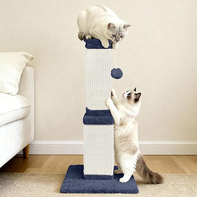 32 Inch Cat Scratching Post for Large Cats, Cat Scratcher for Indoor Cats Adults, Sturdy Sisal Scratch Post to Protect Furniture, Blue