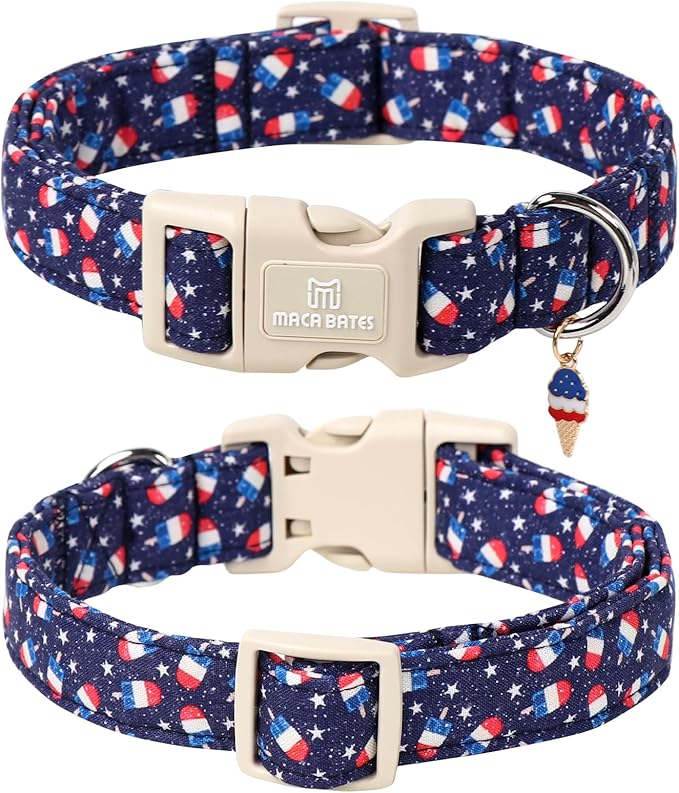 Maca Bates American Flag Star Dog Collar for Dogs 4th of July Adjustable Durable Soft Patriotic Blue Basic 4 of 7 Collars Independence Day Gift for Medium Boy Girl Male Female Puppy