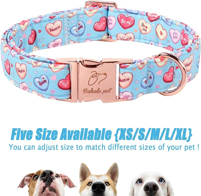 Valentines Dog Collar for Large Dogs - Cute Blue Heart Pattern Puppy Collar Sweet Valentine Adjustable Heavy Duty Pet Collar with Metal Buckle XL