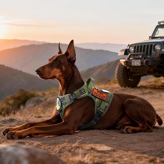 rabbitgoo Dog Harness for Large Dogs No Pull, Tactical Service Pet Vest with Molle and Control Handle, Adjustable and Reflective Military Harness for Easy Walking and Training, Green Camo, XL