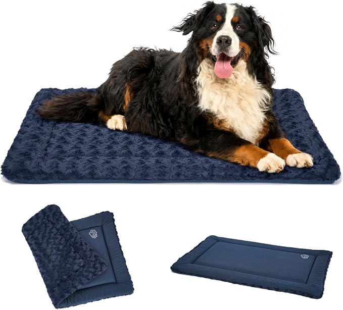 EMPSIGN Dog Crate Pad - Reversible Kennel Mat (Cool & Warm), Machine Washable, Cozy Star Pattern Sleeping Pad for Small Medium Large Dogs, All-Season Pet Bed, Suitable for 54"x37" Dog Crate, Navy