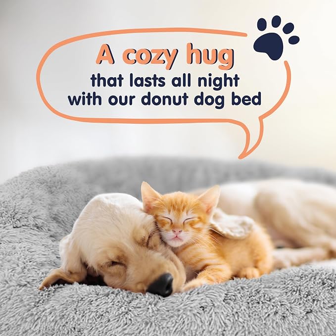 Donut Dog Bed - Premium Comfort for Anxiety Relief - Fluffy & Calming Design with Ultra-Plush Support | Cozy Round Dog Bed with Super Soft Circle Style (Grey, Large)
