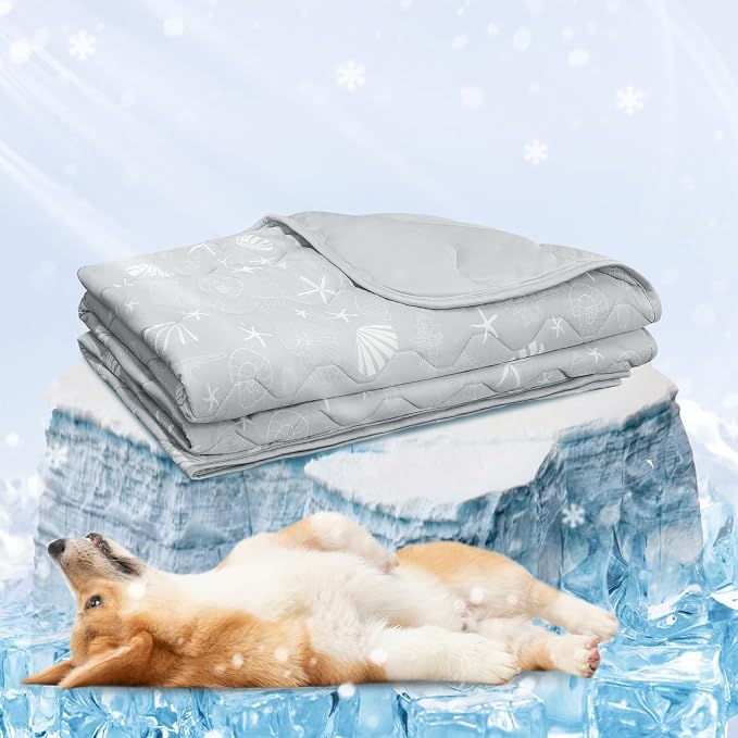 NWK Dog Cooling Blanket, Q-Max>0.345, Ice Silk Cool to Touch Material, Reversible Breathable Bed Cover, Furniture Protector Couch Sofa for Summer, Machine Washable (Misty Gray, 30'' X 40'')