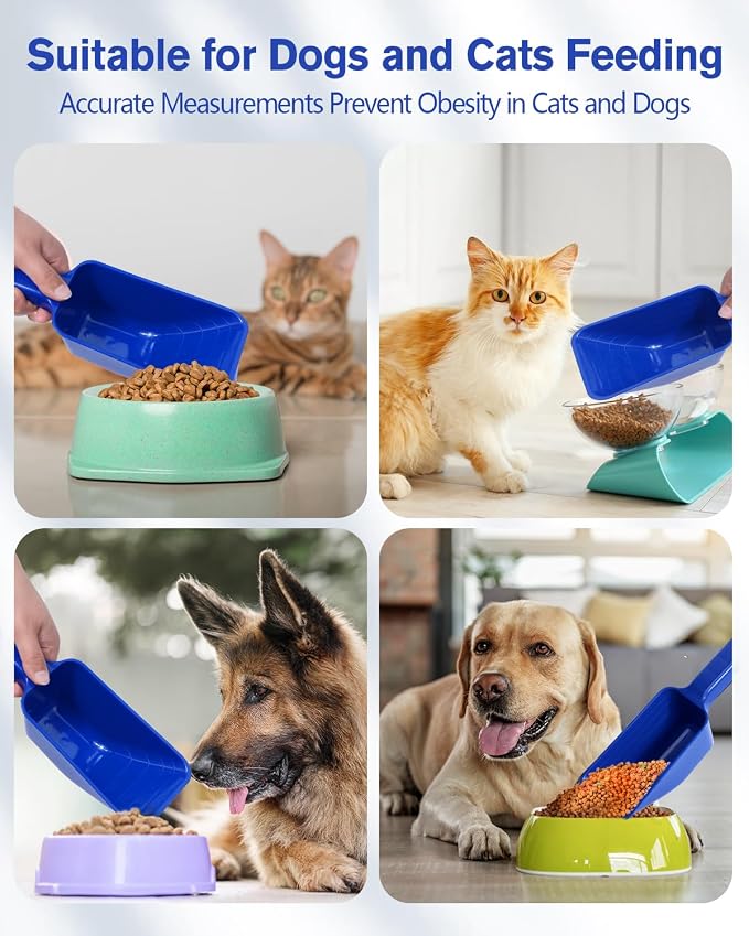 2 Cup Dog Food Scoop(2 Pack), Plastic Pet Food Scoop with Measuring Lines for Accurate Pet Food Portions,Dishwasher Safe (Blue and Grey)