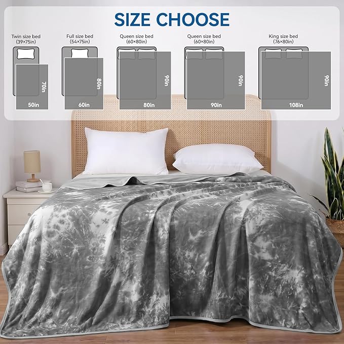 Guohaoi Cooling Throw Blanket for Hot Sleepers, Full Size 60''×90'' Lightweight Breathable Summer Bed Blanket for Night, Arc-Chill Q-Max >0.5 Cool Fiber,Lightweight Tie Dye Blanket Grey