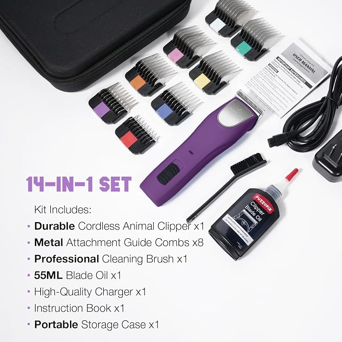Professional Dog Clippers for Grooming, 2 Speed Pet Grooming Kit with Detachable Metal Blade for Thick Curly Matted Coats Low Noise Heavy Duty Cordless Hair Trimmer
