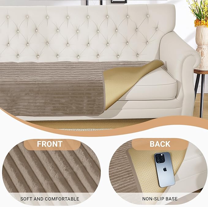 NAISI Couch Covers for Dogs Waterproof Flannel Striped Sofa Cover Pet Friendly Washable Dog Mat for Couch Anti Slip Sectional Sofa Slipcover Protector(1pc/35"x 94",Khaki)