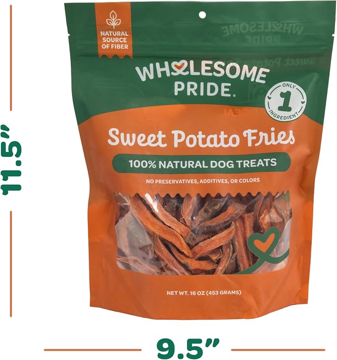 Wholesome Pride Healthy Sweet Potato Fries – Sensitive Stomach Dog Treats, No Preservatives, Single-Ingredient, No Grain, 16 oz