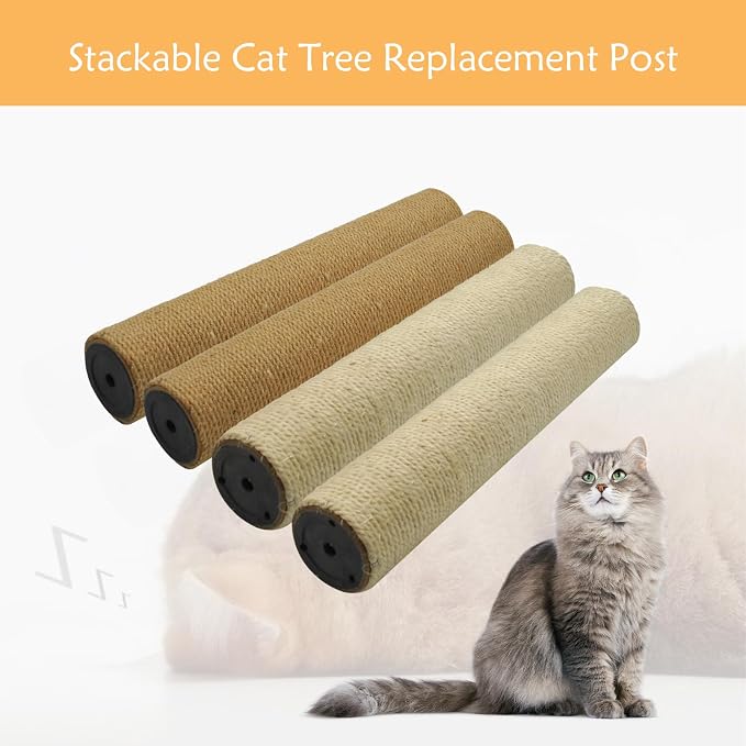4 Pcs Cat Scratching Post Replacement for Indoor 15.7 x 3.1 Inches Cats Tree Replacement Parts Natural Jute Pole Part Cat Scratch Posts Refill with M8 Screws Spare Cat Furniture Accessories