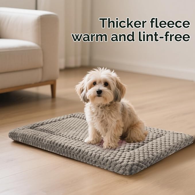 Dog Bed Crate Mat, Soft Durable Washable Anti-Slip Kennel Pad for Dogs & Cats, Reversible (Light Gray, L(35"*23"*1.5"))