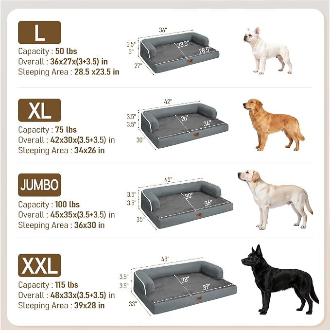 Comfort Expression Extra Large Dog Bed - Waterproof Orthopedic Washable Jumbo Bed for Big Dogs, Removable Non-Slip Pet Couch Bolster Cover, 45x35