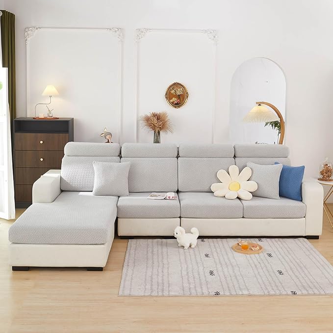 Sofa Covers Couch Covers for Sofa Pet Friendly Couch Cushion Covers Universal Sofa Covers Washable Stretch Slipcovers for Sectional Sofa (Texture Light Gray, 2 Seats + Chaise Cover)