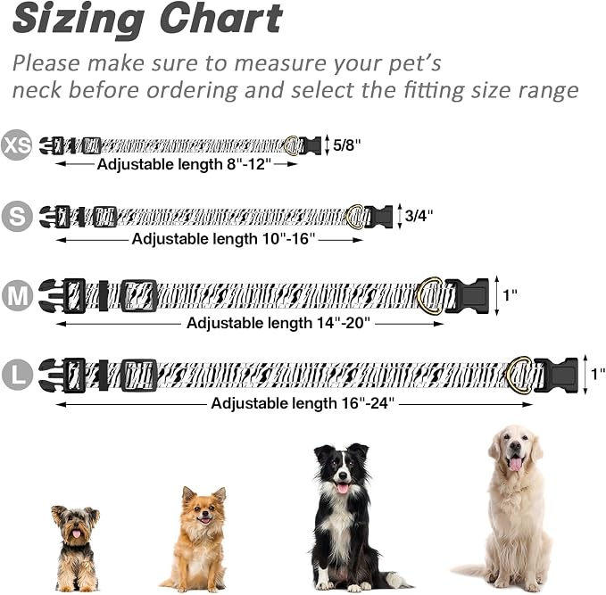 Reflective Dog Collar for Large Dogs, Cute Boho Adjustable Heavy-Duty Nylon Puppy Collar for Boy and Girl Female, Soft Pet Accessories with Quick Release Buckle, Stylish Zebra Print