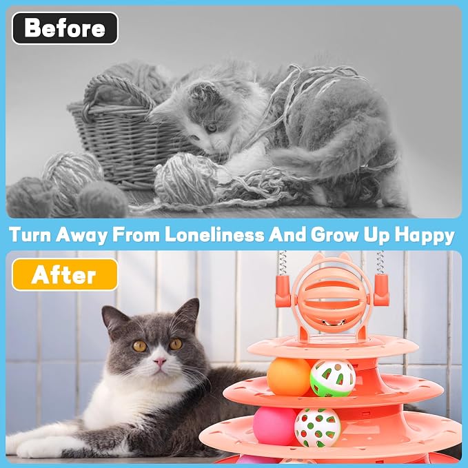 Goosheep Cat Toy Interactive Pet Plaything for Indoor Kitten Interactive Kitty Puzzle Ball with 2 Cat-Tease (Orange)