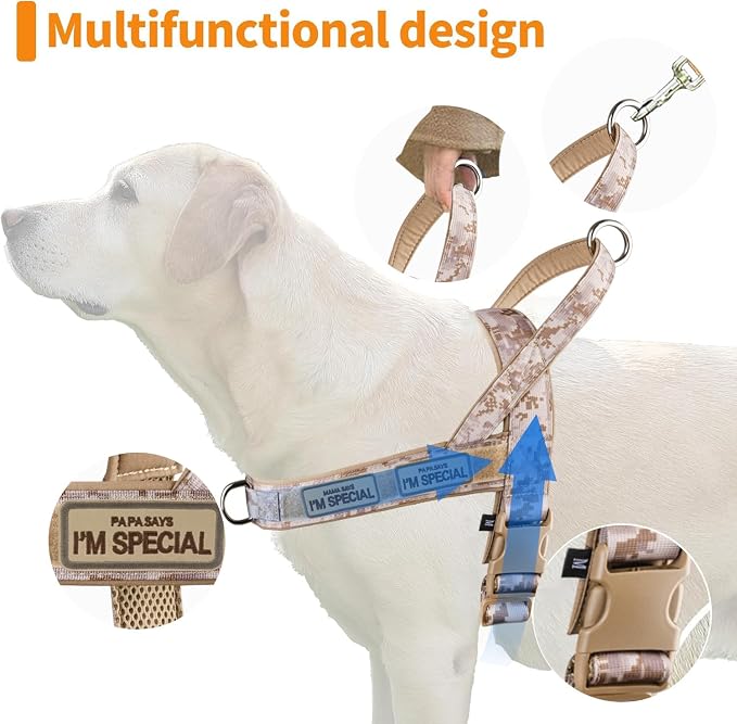 No Pull Dog Harness Brown for Small Medium Large Sized Dogs, Reflective Escape Proof Adjustable Dog Harnesses with 2 Patch, S