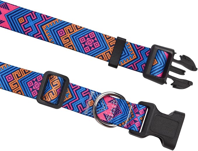 Mihqy Dog Collar with Bohemia Floral Tribal Geometric Patterns - Soft Ethnic Style Collar Adjustable for Small Medium Large Dogs(Orange Ethnic Style,M)